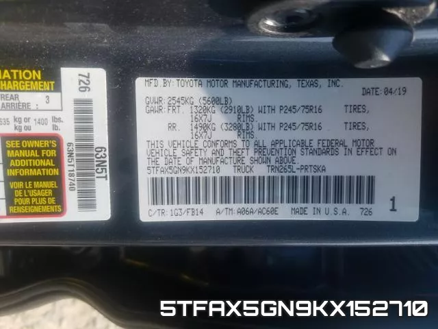5TFAX5GN9KX152710 фото 2