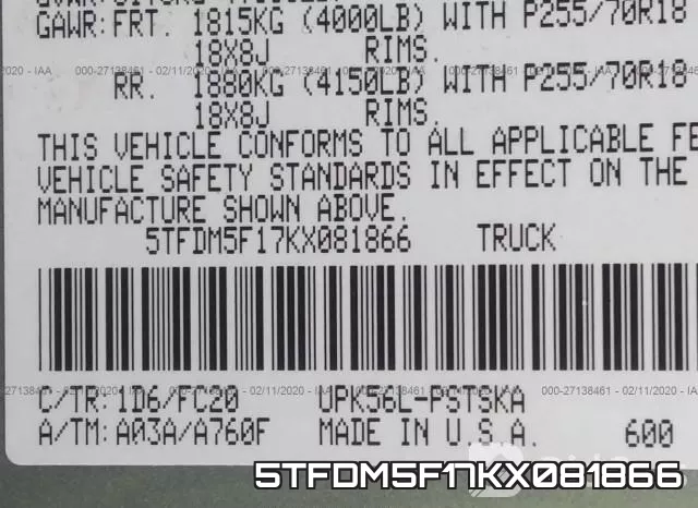 5TFDM5F17KX081866 фото 10