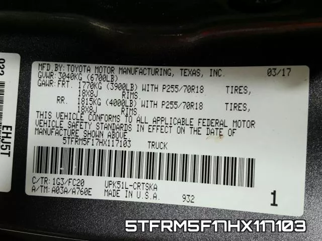 5TFRM5F17HX117103 фото 2