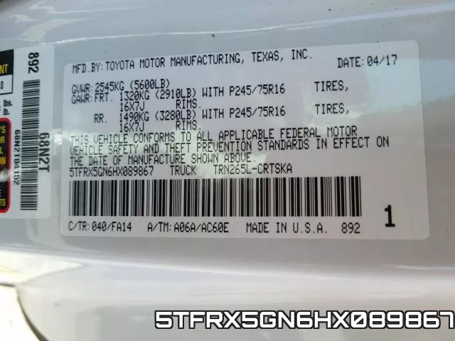 5TFRX5GN6HX089867 фото 2
