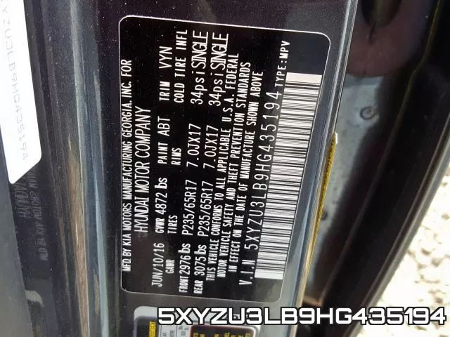 5XYZU3LB9HG435194 фото 2