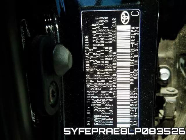5YFEPRAE8LP083526 фото 2
