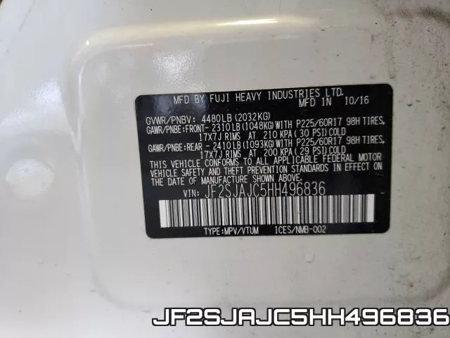 JF2SJAJC5HH496836 фото 2