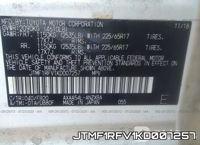 JTMF1RFV1KD007257 фото 10
