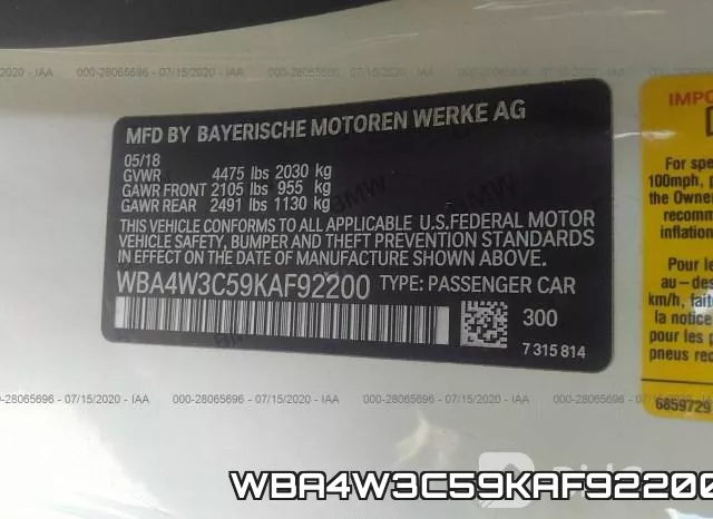 WBA4W3C59KAF92200 фото 10