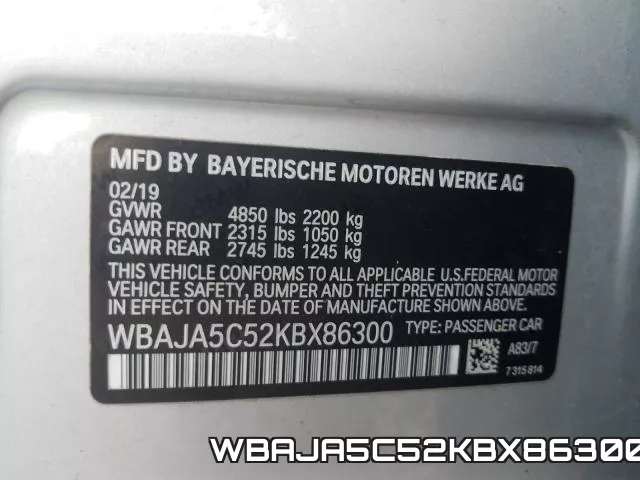 WBAJA5C52KBX86300 фото 2