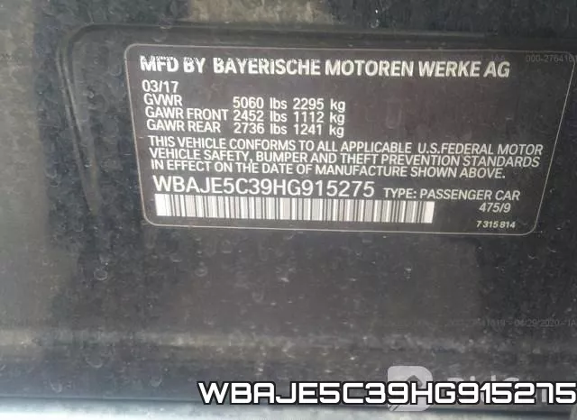 WBAJE5C39HG915275 фото 10