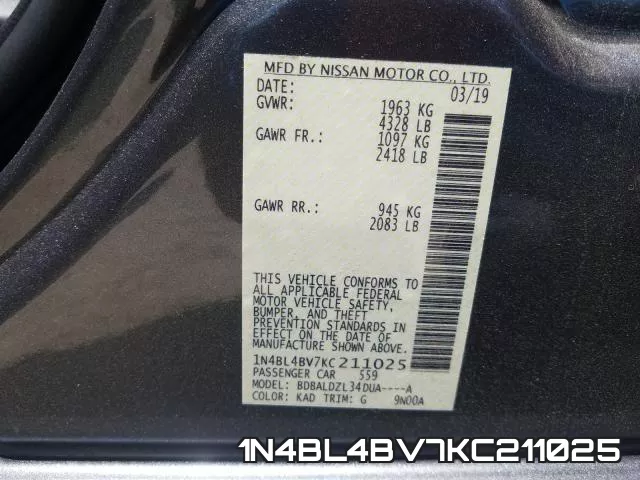 1N4BL4BV7KC211025 фото 2