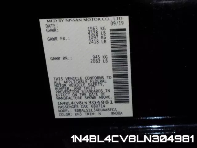 1N4BL4CV8LN304981 фото 2
