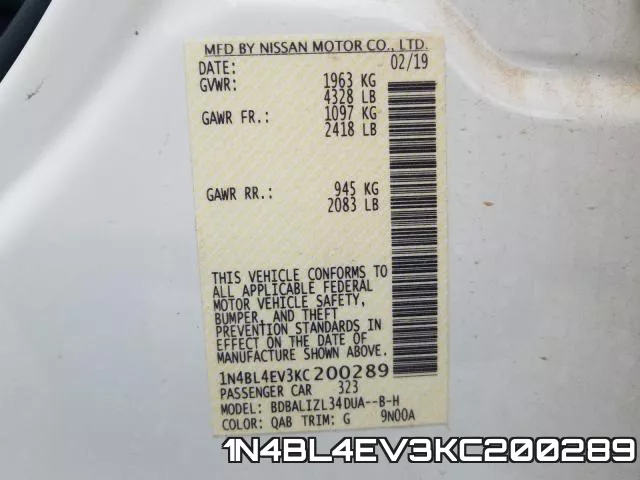 1N4BL4EV3KC200289 фото 2
