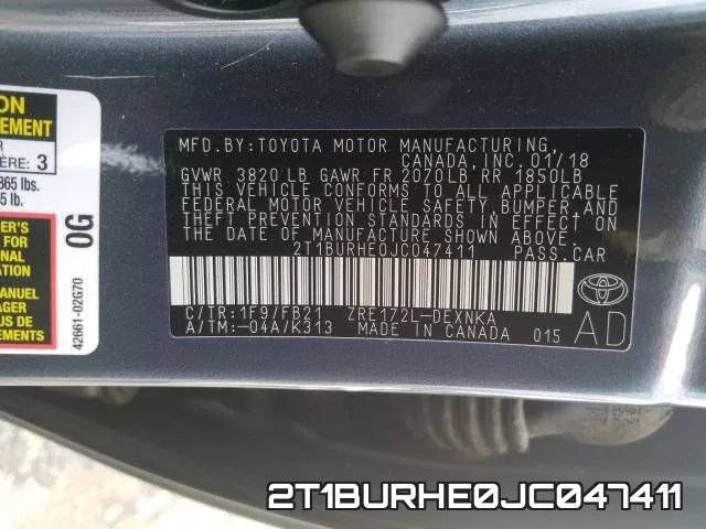 2T1BURHE0JC047411 фото 2