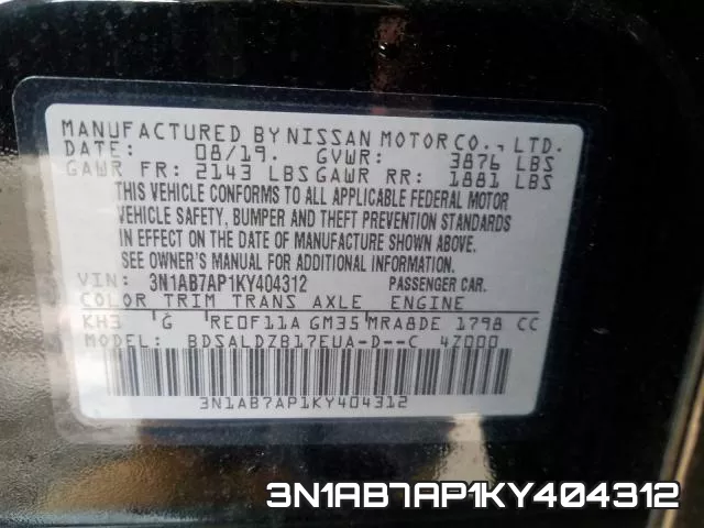 3N1AB7AP1KY404312 фото 2