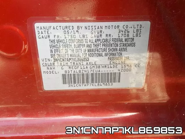 3N1CN7AP7KL869853 фото 2