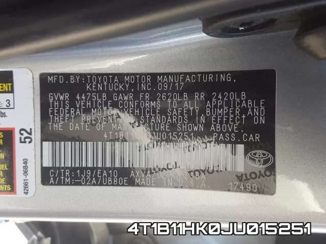 4T1B11HK0JU015251 фото 2