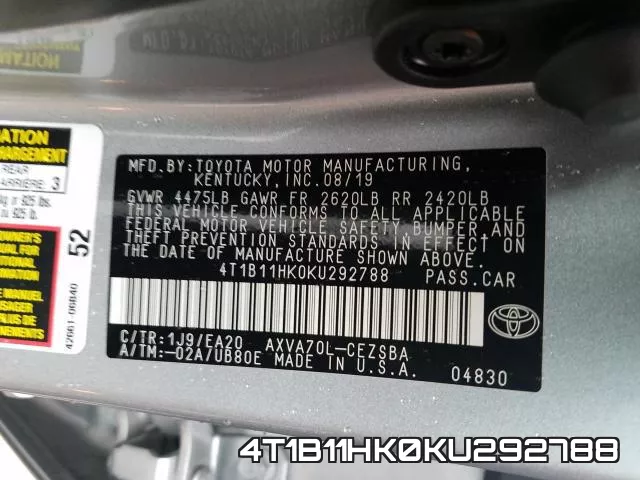4T1B11HK0KU292788 фото 2