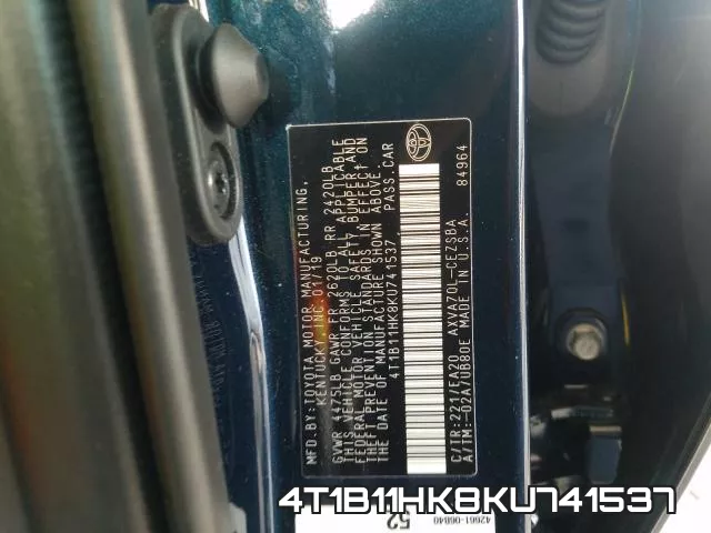 4T1B11HK8KU741537 фото 2