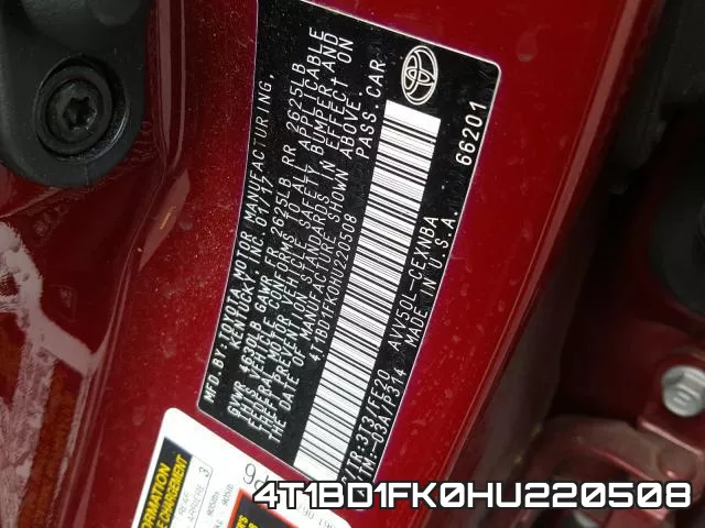 4T1BD1FK0HU220508 фото 2
