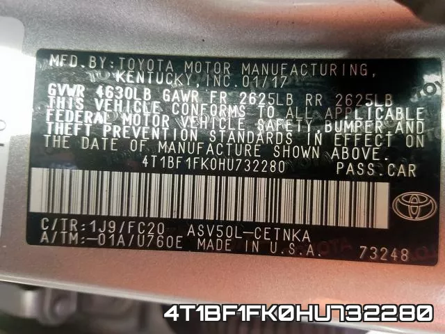 4T1BF1FK0HU732280 фото 2