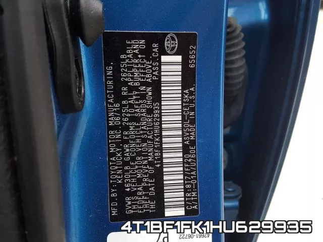 4T1BF1FK1HU629935 фото 2