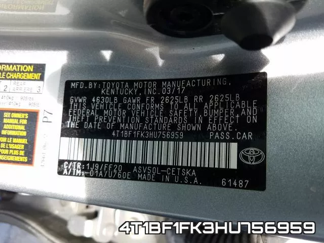 4T1BF1FK3HU756959 фото 2