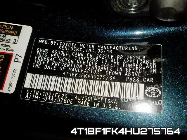 4T1BF1FK4HU275764 фото 2