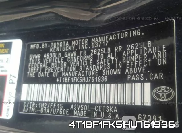 4T1BF1FK5HU761936 фото 10