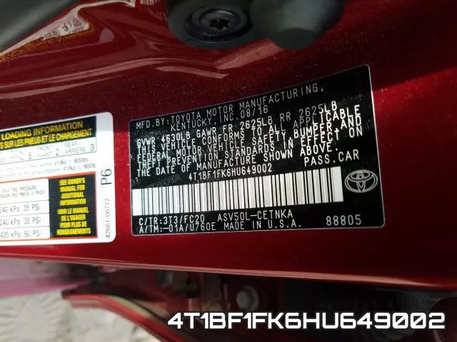 4T1BF1FK6HU649002 фото 2