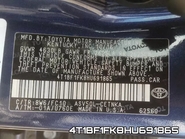 4T1BF1FK8HU691865 фото 2