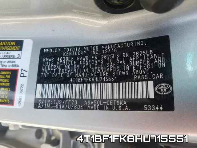 4T1BF1FK8HU715551 фото 2