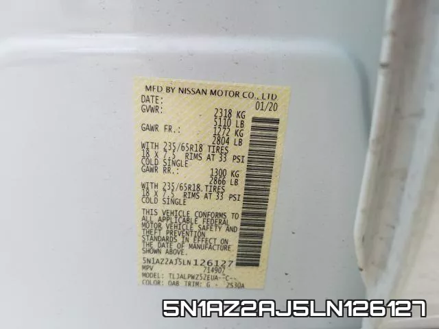 5N1AZ2AJ5LN126127 фото 2