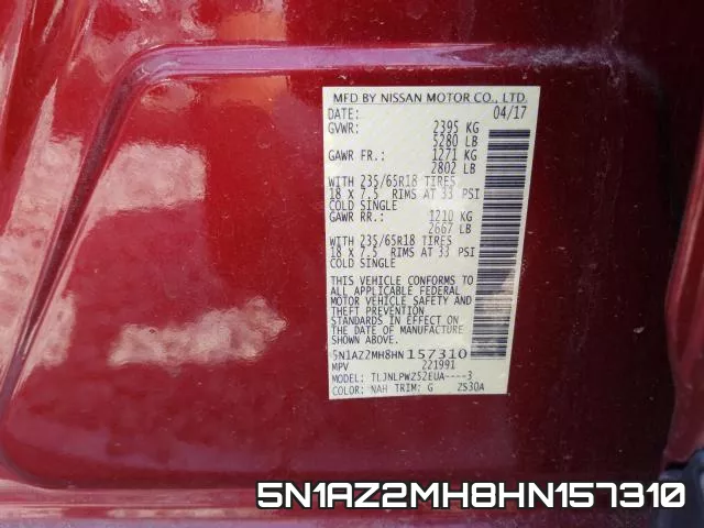 5N1AZ2MH8HN157310 фото 2
