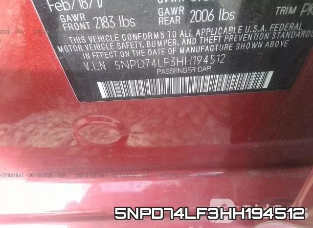 5NPD74LF3HH194512 фото 10