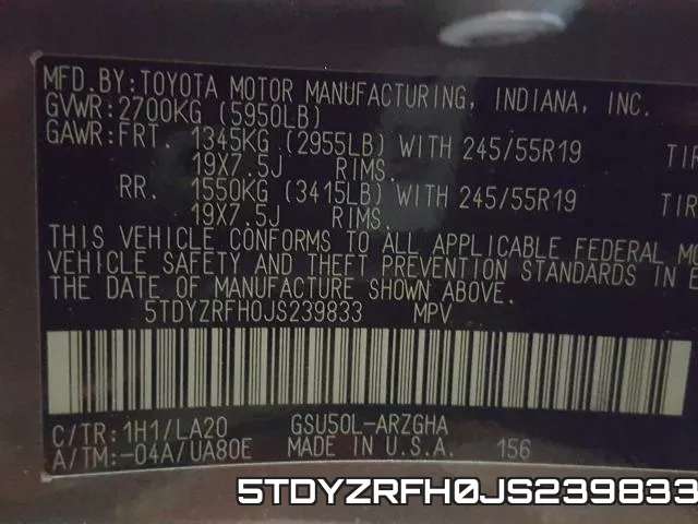 5TDYZRFH0JS239833 фото 2