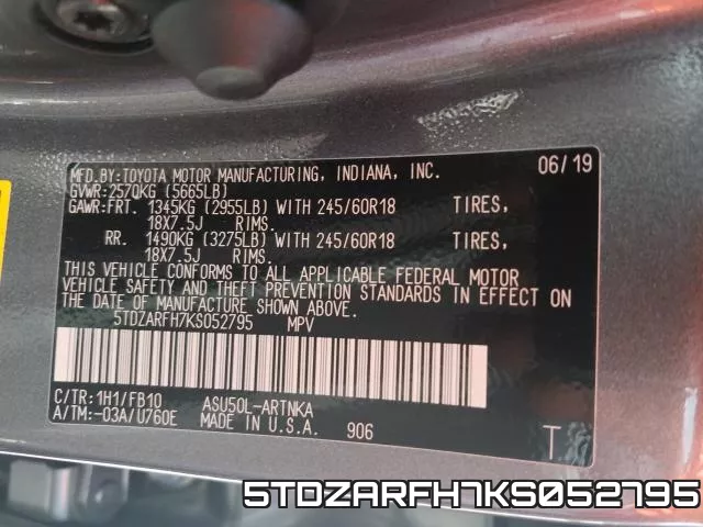 5TDZARFH7KS052795 фото 2
