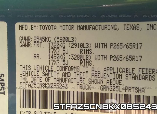5TFAZ5CN8KX085243 фото 10