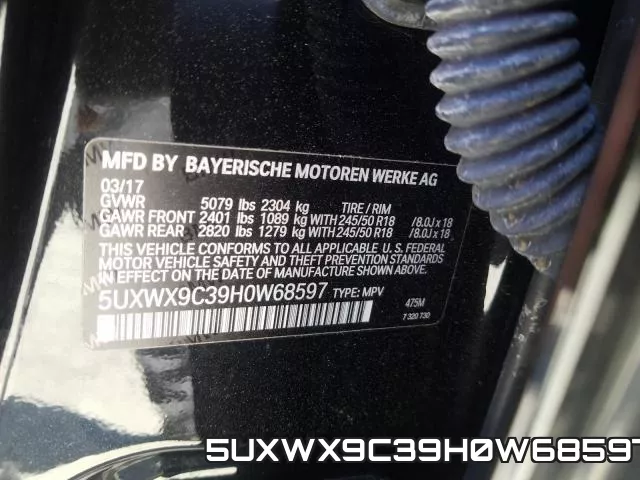 5UXWX9C39H0W68597 фото 2