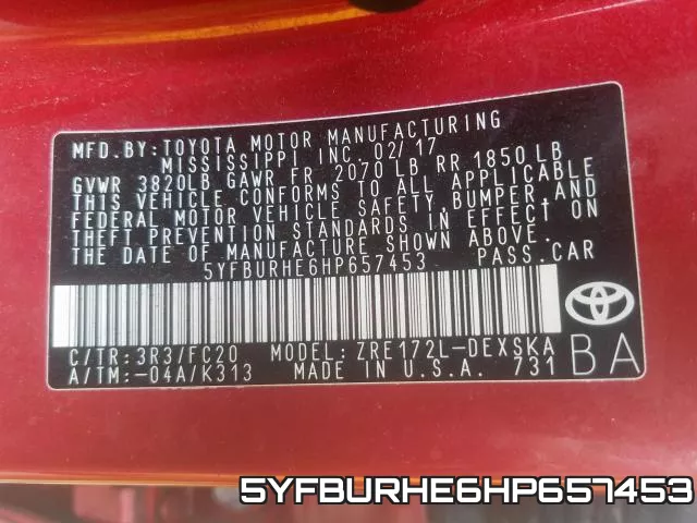 5YFBURHE6HP657453 фото 2