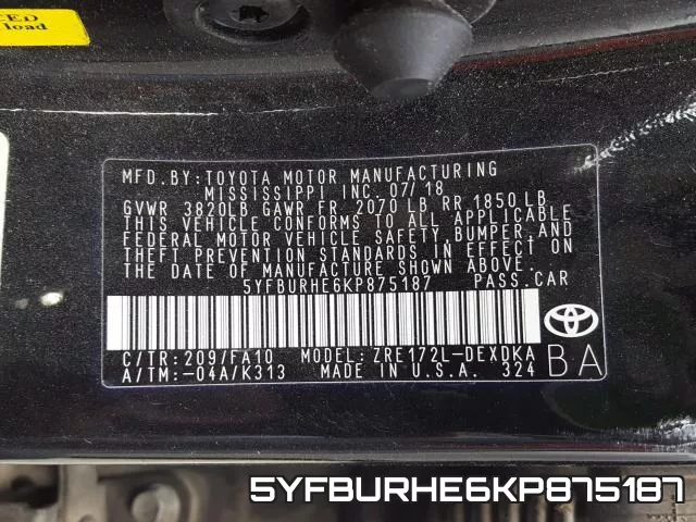 5YFBURHE6KP875187 фото 2