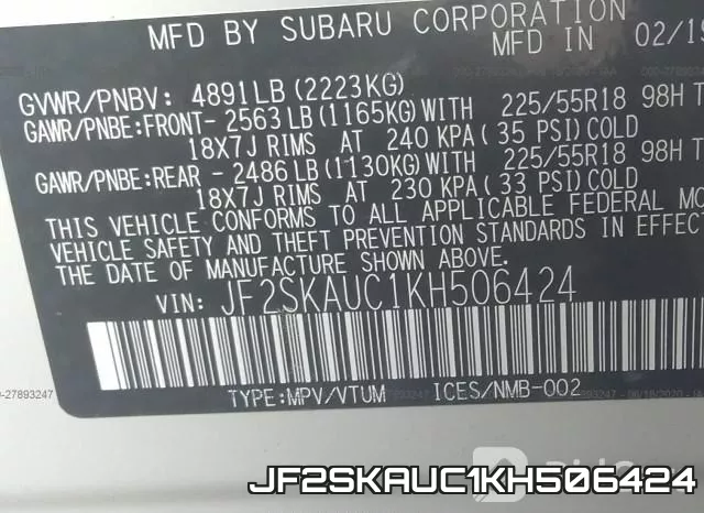 JF2SKAUC1KH506424 фото 10