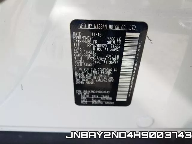 JN8AY2ND4H9003743 фото 2