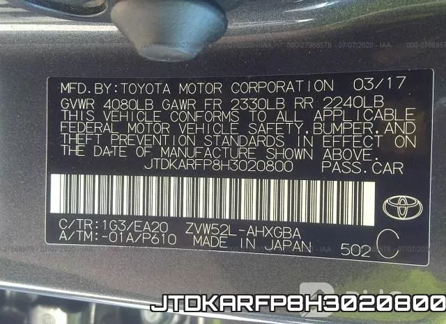JTDKARFP8H3020800 фото 10