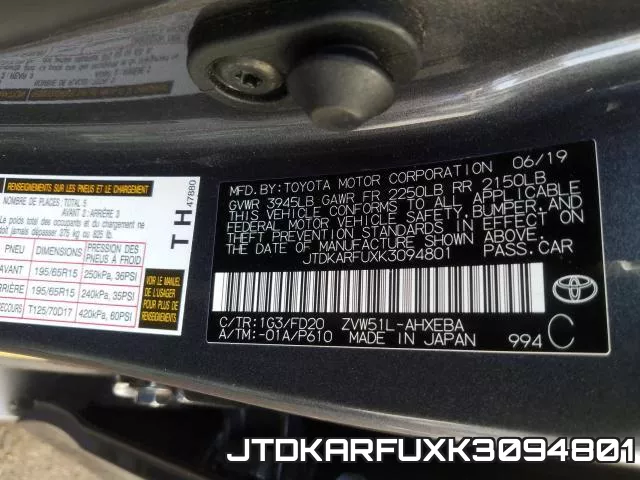 JTDKARFUXK3094801 фото 2