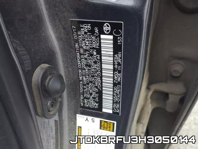 JTDKBRFU3H3050144 фото 2