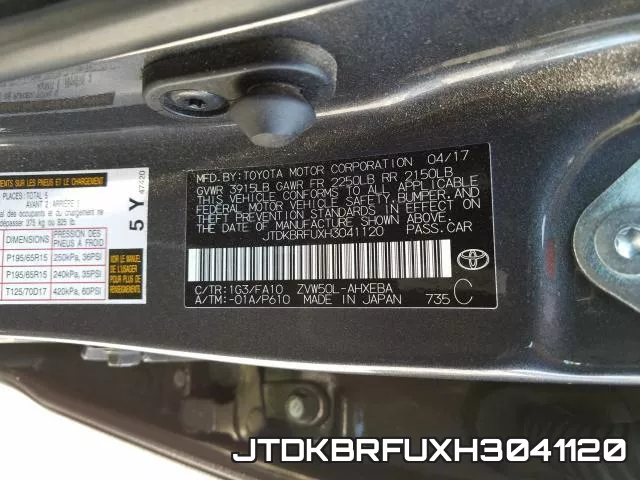 JTDKBRFUXH3041120 фото 2