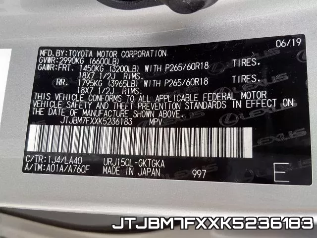 JTJBM7FXXK5236183 фото 2