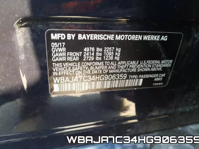 WBAJA7C34HG906359 фото 2