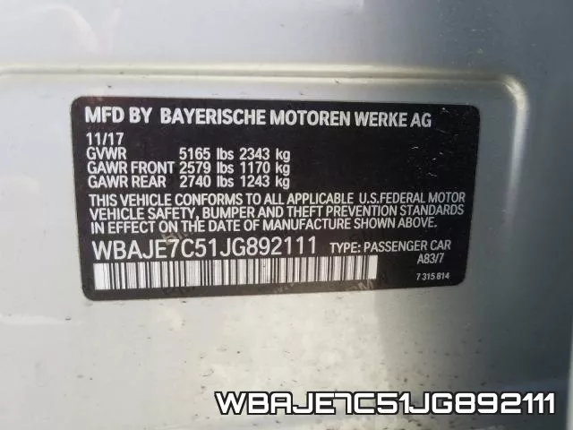 WBAJE7C51JG892111 фото 2