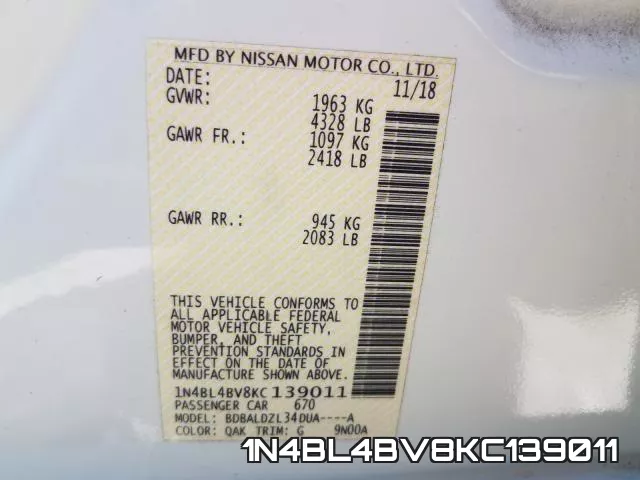 1N4BL4BV8KC139011 фото 2
