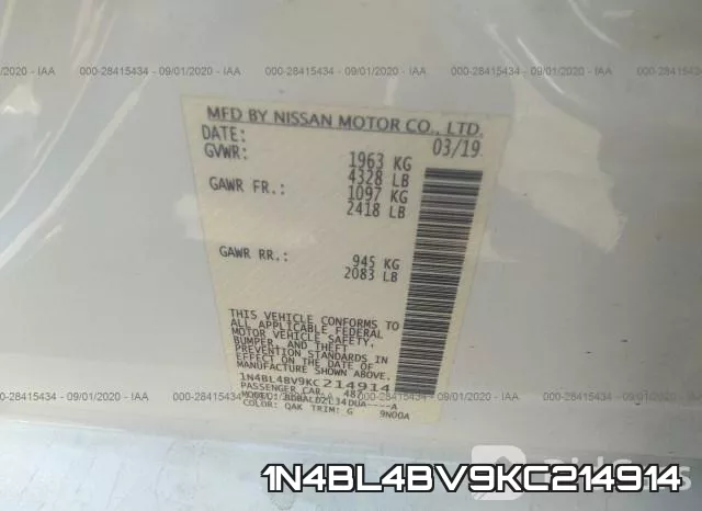 1N4BL4BV9KC214914 фото 10