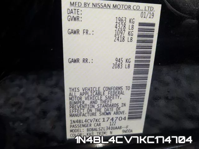 1N4BL4CV7KC174704 фото 2